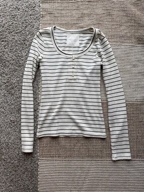 AERIE pCream and Black Striped Henley